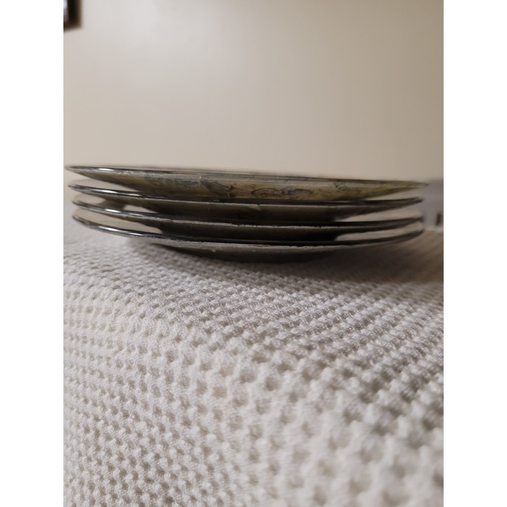 Cellini Glass Plates Set/4 Teacup/Teapot Collage Silver Cottagecore 8 inch - Picture 6 of 6